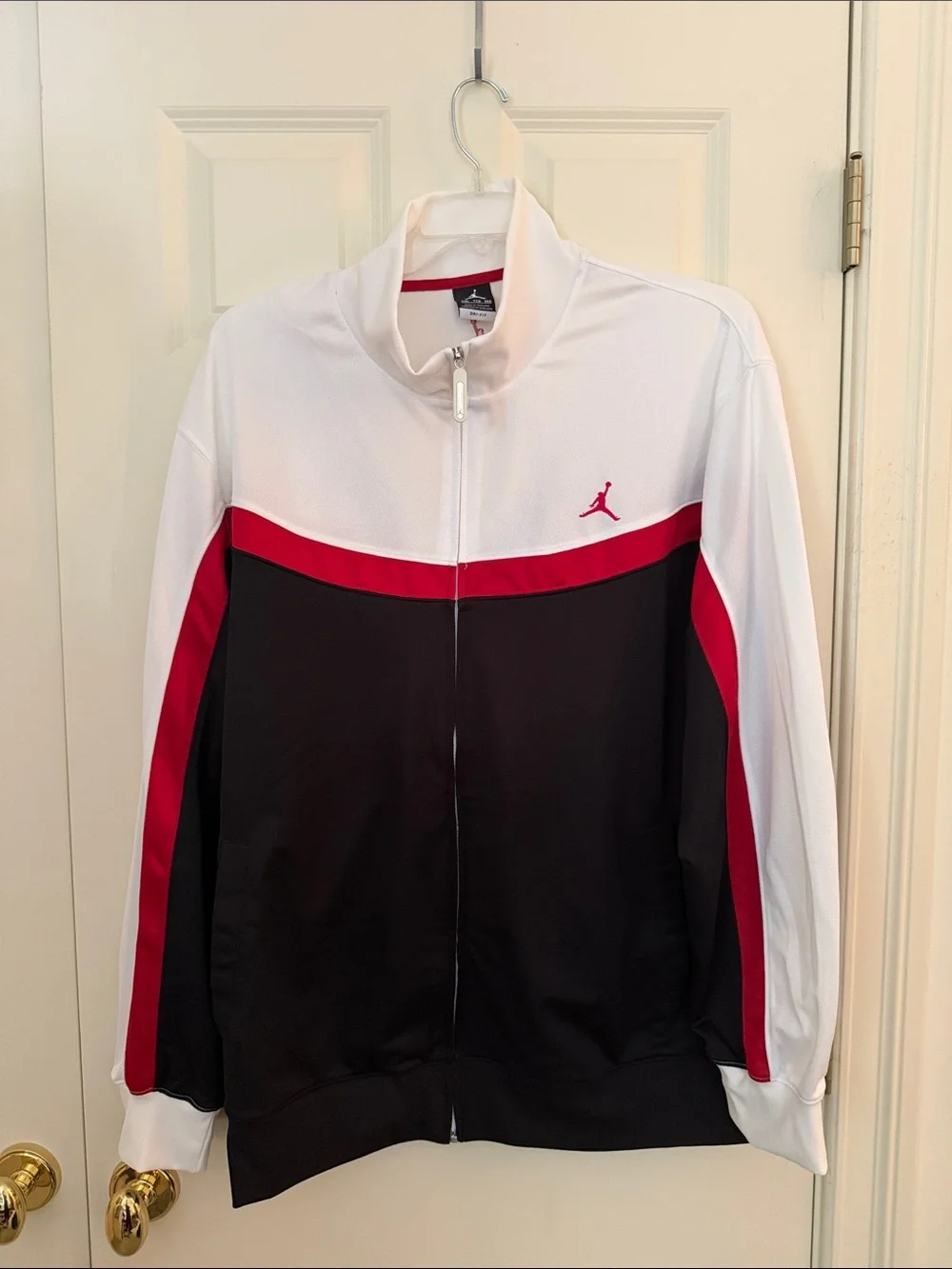 Jordan Men’s White Black and Red Colorblock Performance Jacket